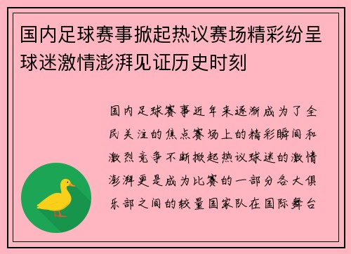 国内足球赛事掀起热议赛场精彩纷呈球迷激情澎湃见证历史时刻